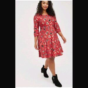 TORRID Mini Studio Luxe Babydoll Dress Sz 5x Skull Tattoo Ponte Knit NWOT